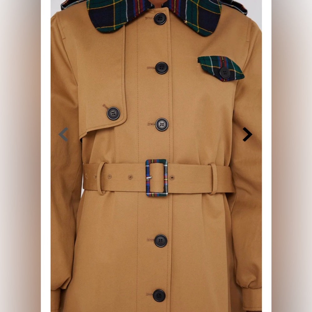 New w/tags SHRIMPS Dexter Trench Coat with Plaid Details - Sz. UK 8/ USA 4 - Picture 5 of 13